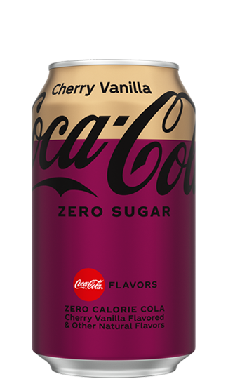 coke cherry vanilla zero sugar in a purple can with a cream top